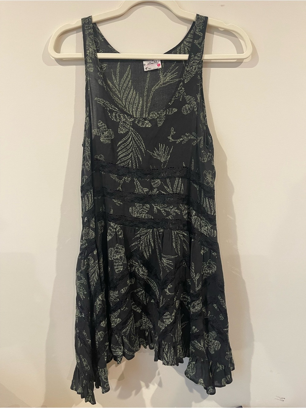 Free People Intimately Viole and Lace Black with Green Botanical Print Dress